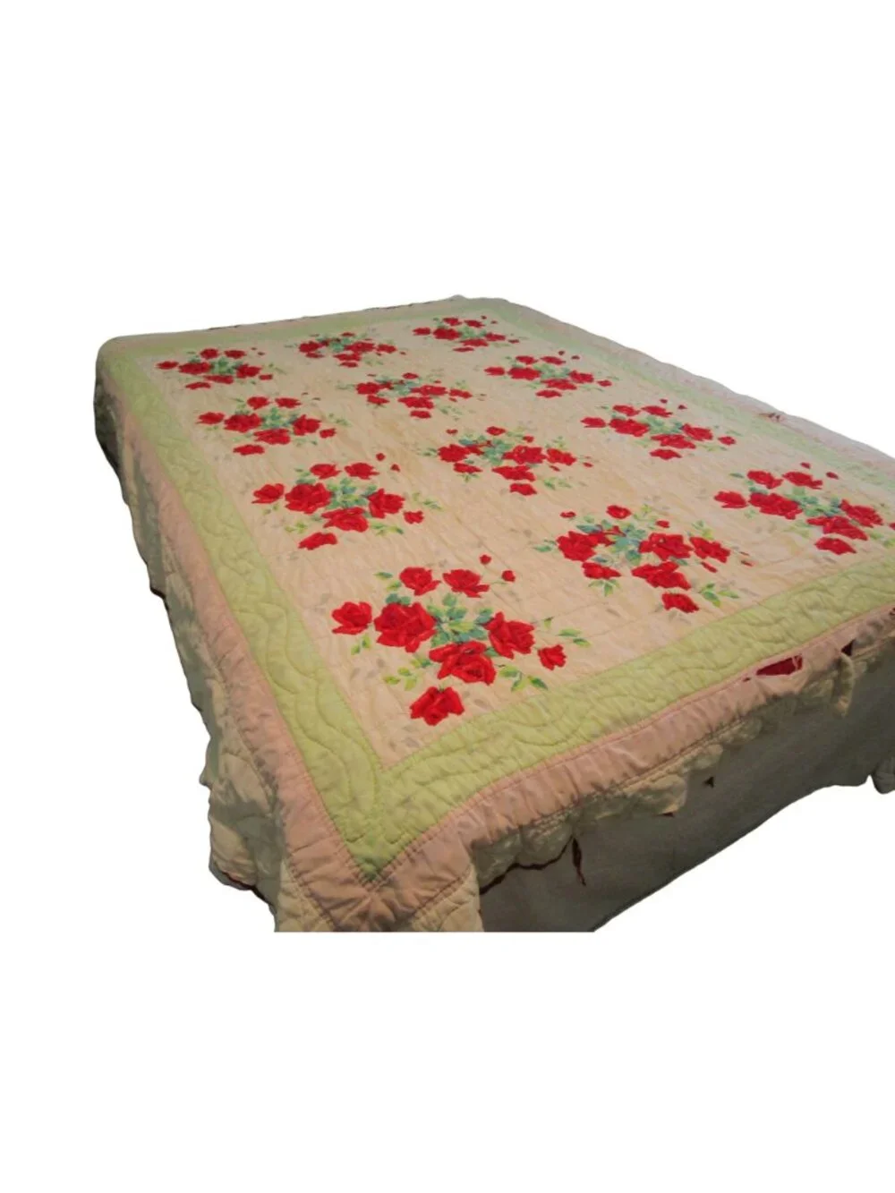 Vintage Wilendur Royal Rose Tablecloth Quilt Torn Damage 81x74 Cutter Quilt